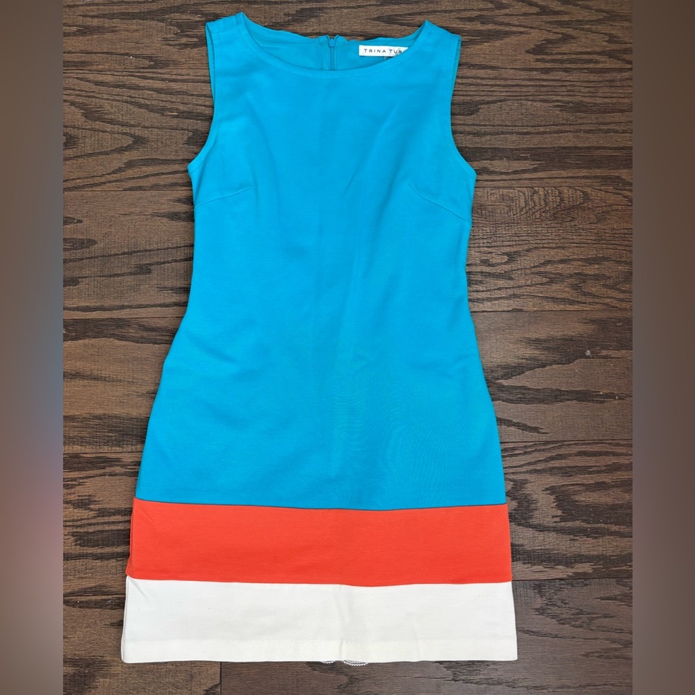 Women’s Size 0 Trina Turk Sleeveless Short Dress In Blue Orange & White